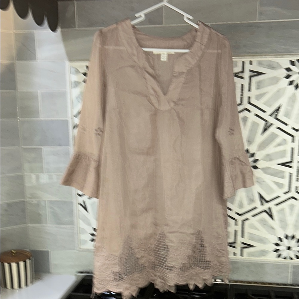 Trinity Women's Top in Light Brown 3/4 length sleeves beautiful